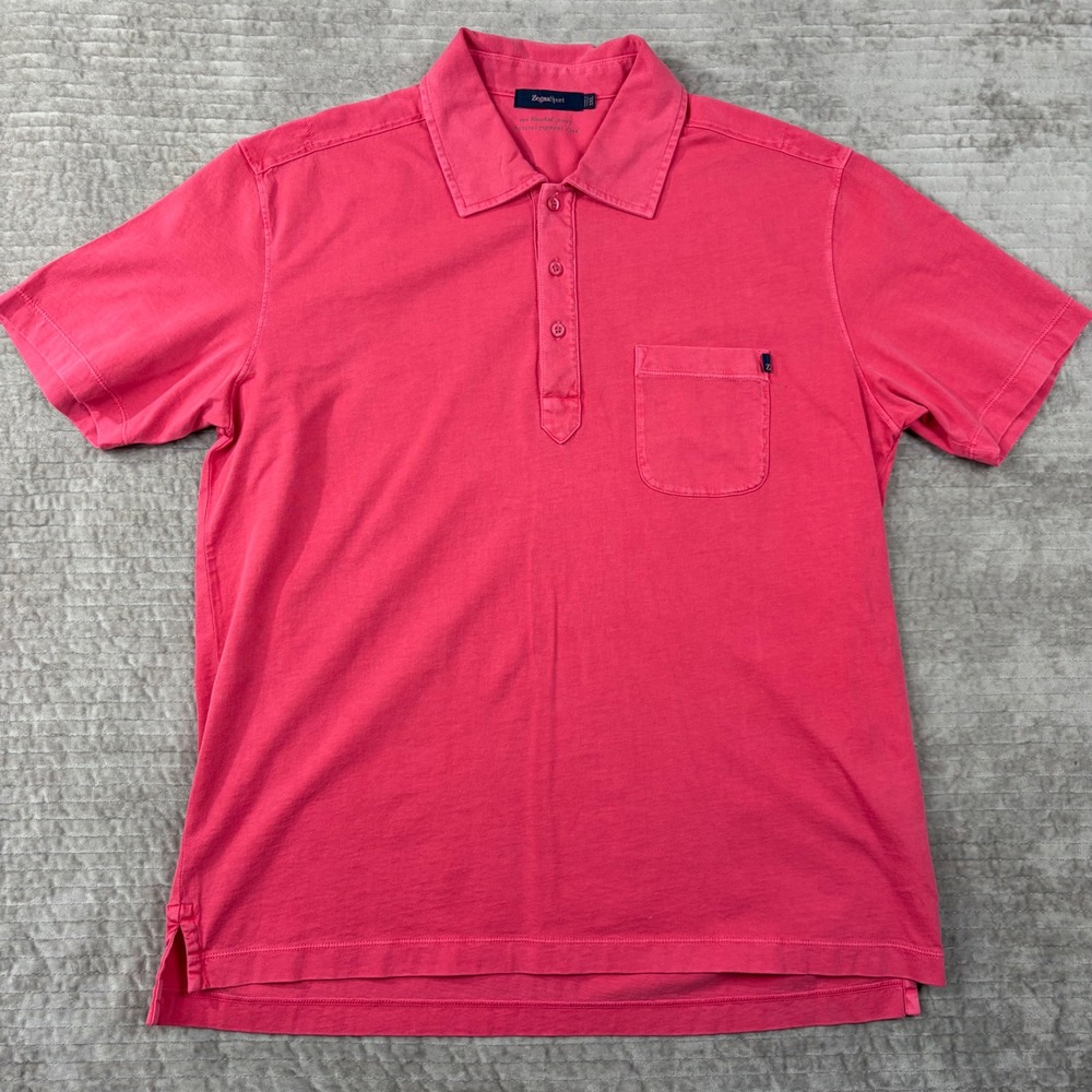 Zegna Sport Mens XXL Pink Sun Bleached Jersey Cotton Polo Shirt Short Sleeve